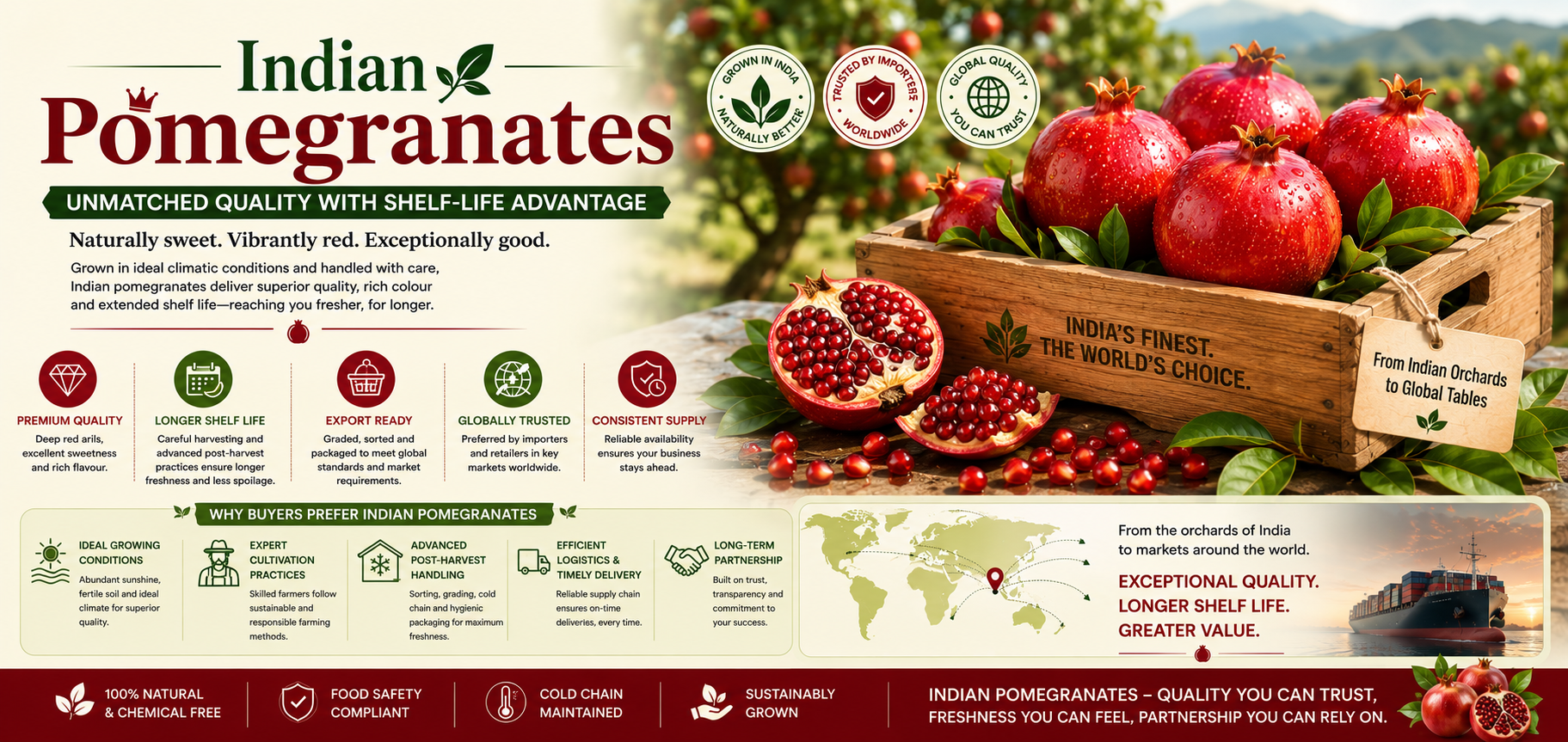 Indian pomegranates — unmatched quality and shelf life advantage for international shipping
