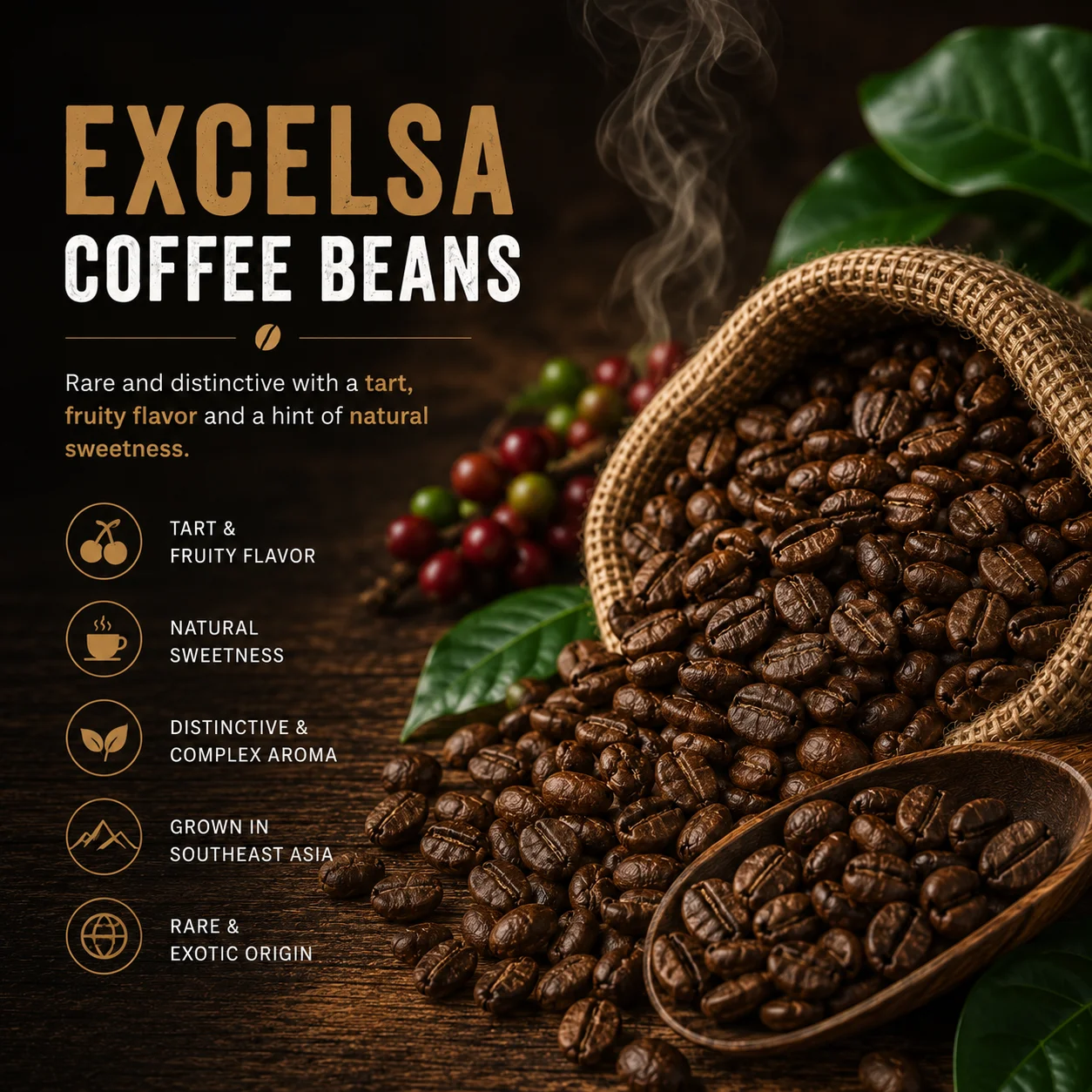 Complex and aromatic Excelsa coffee beans from Chirak Exim