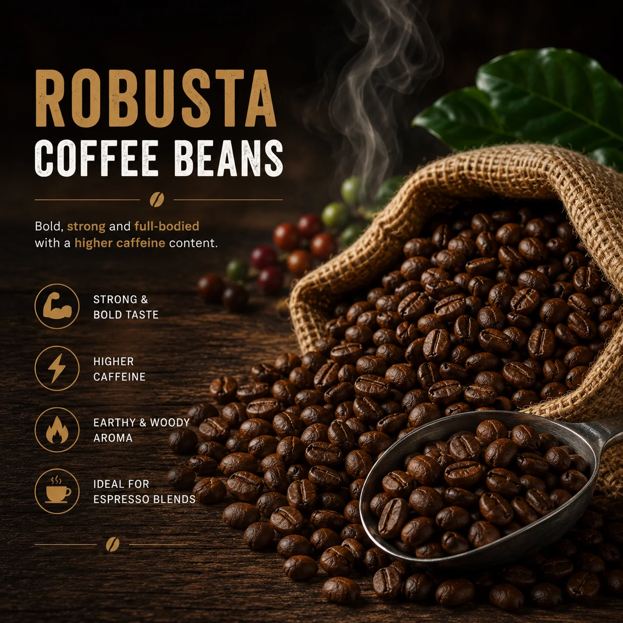 Bold Robusta coffee beans supplied by Chirak Exim for global buyers